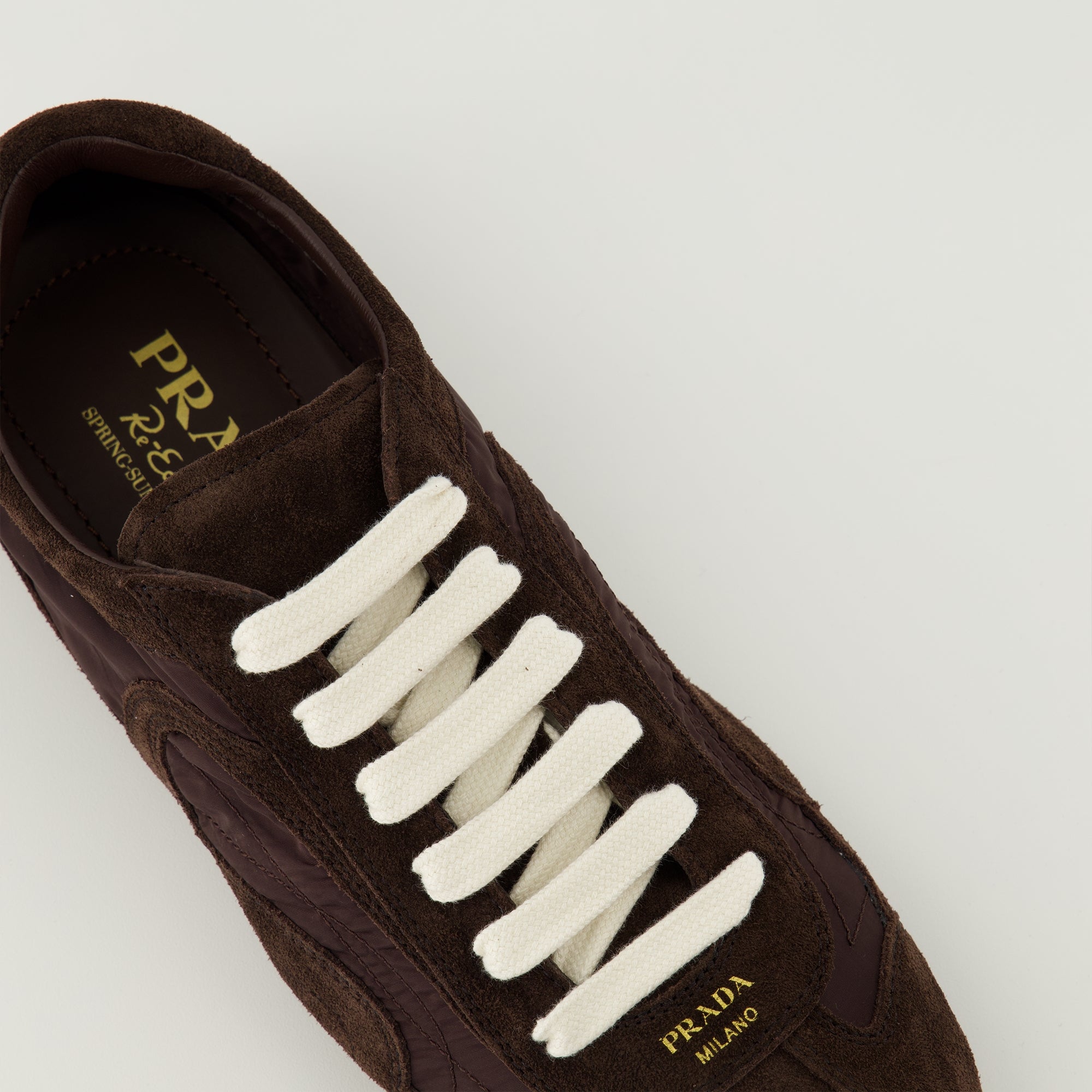 Image of Montecarlo Brown Sneakers by Prada for Women - Season Spring-Summer 2026 - Top Detail View
