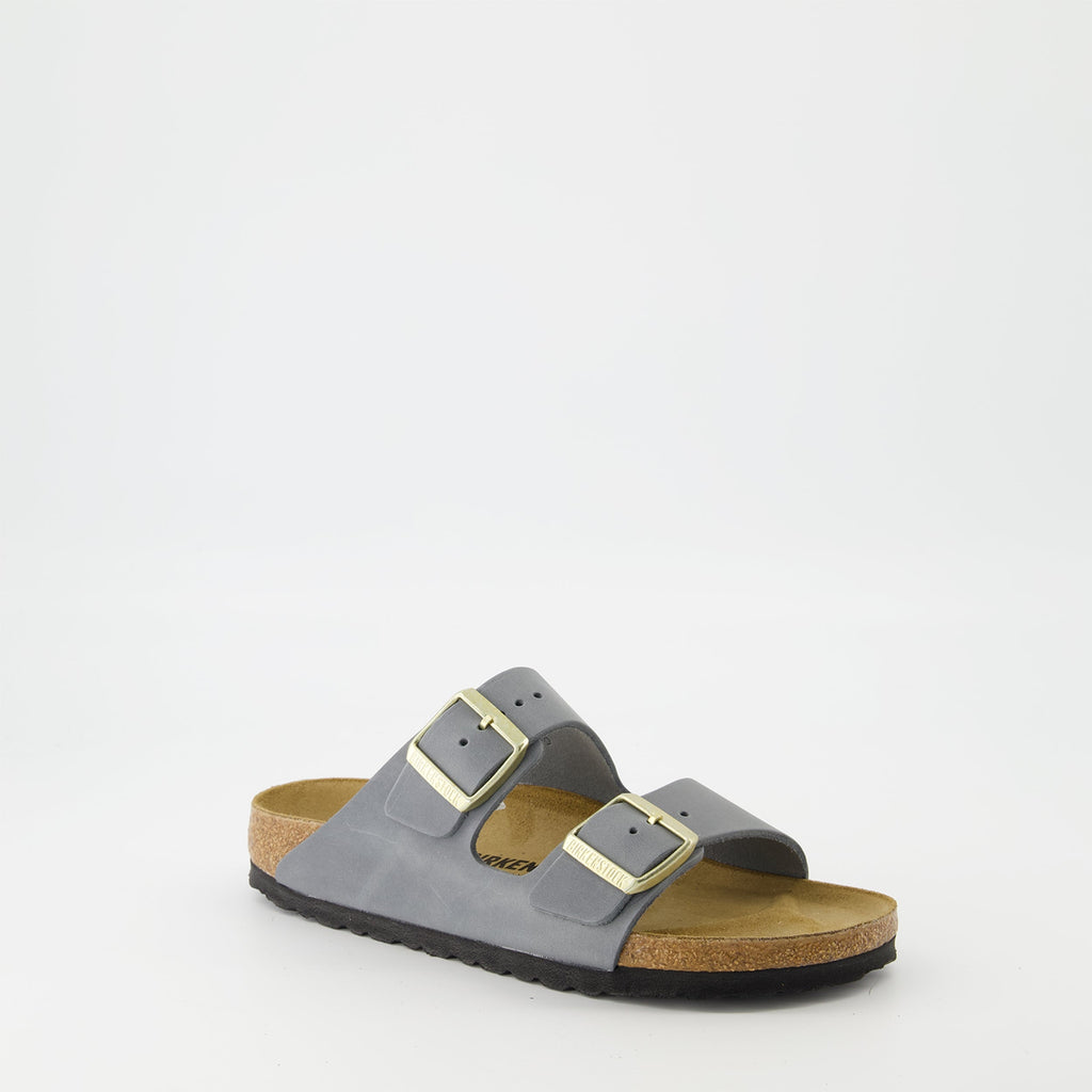 Birkenstock Arizona sandals, grey sandals, oiled leather footwear, adjustable sandals, comfortable summer shoes