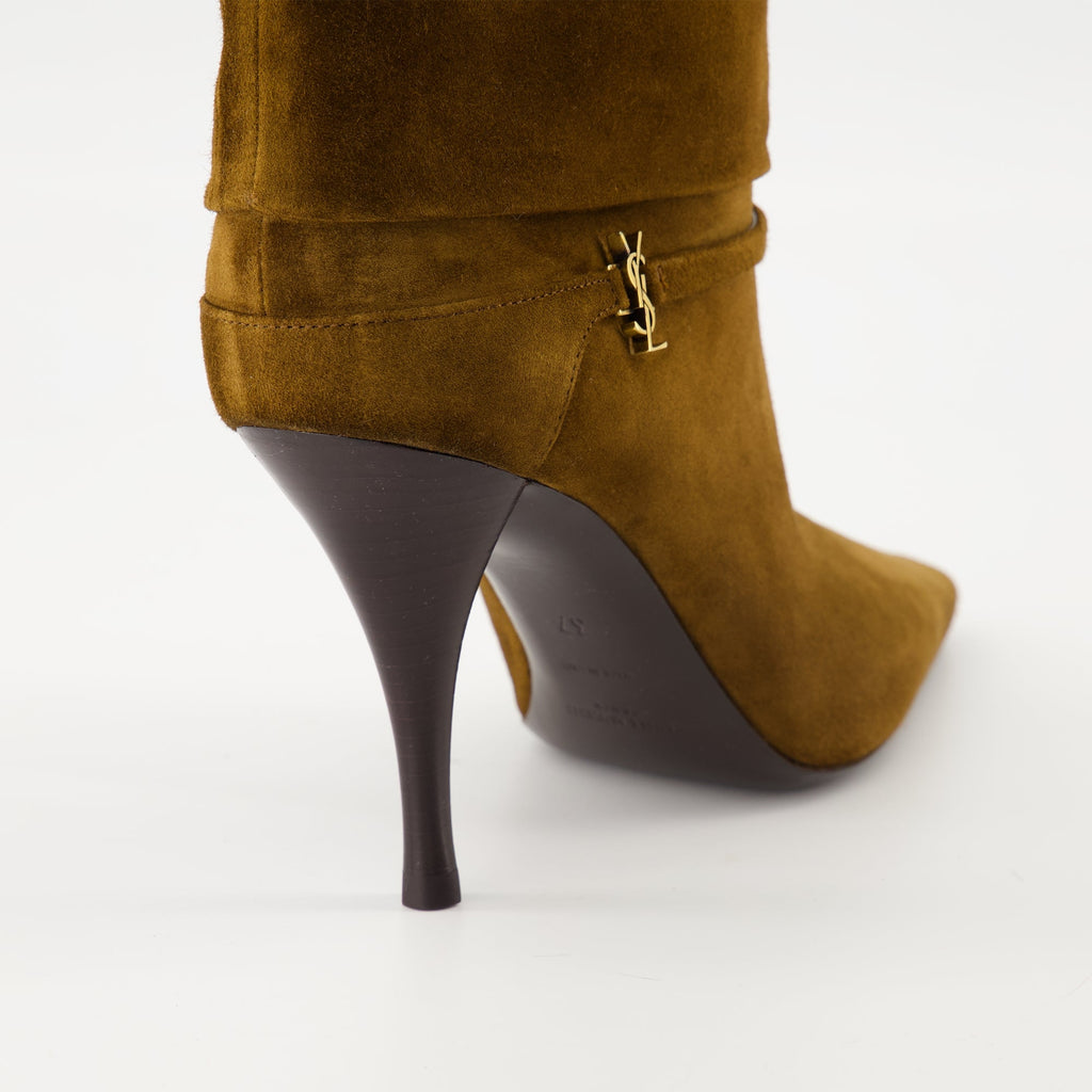 Suede ankle boots, Heeled boots, Saint Laurent footwear, Brown ankle boots, Autumn-winter fashion