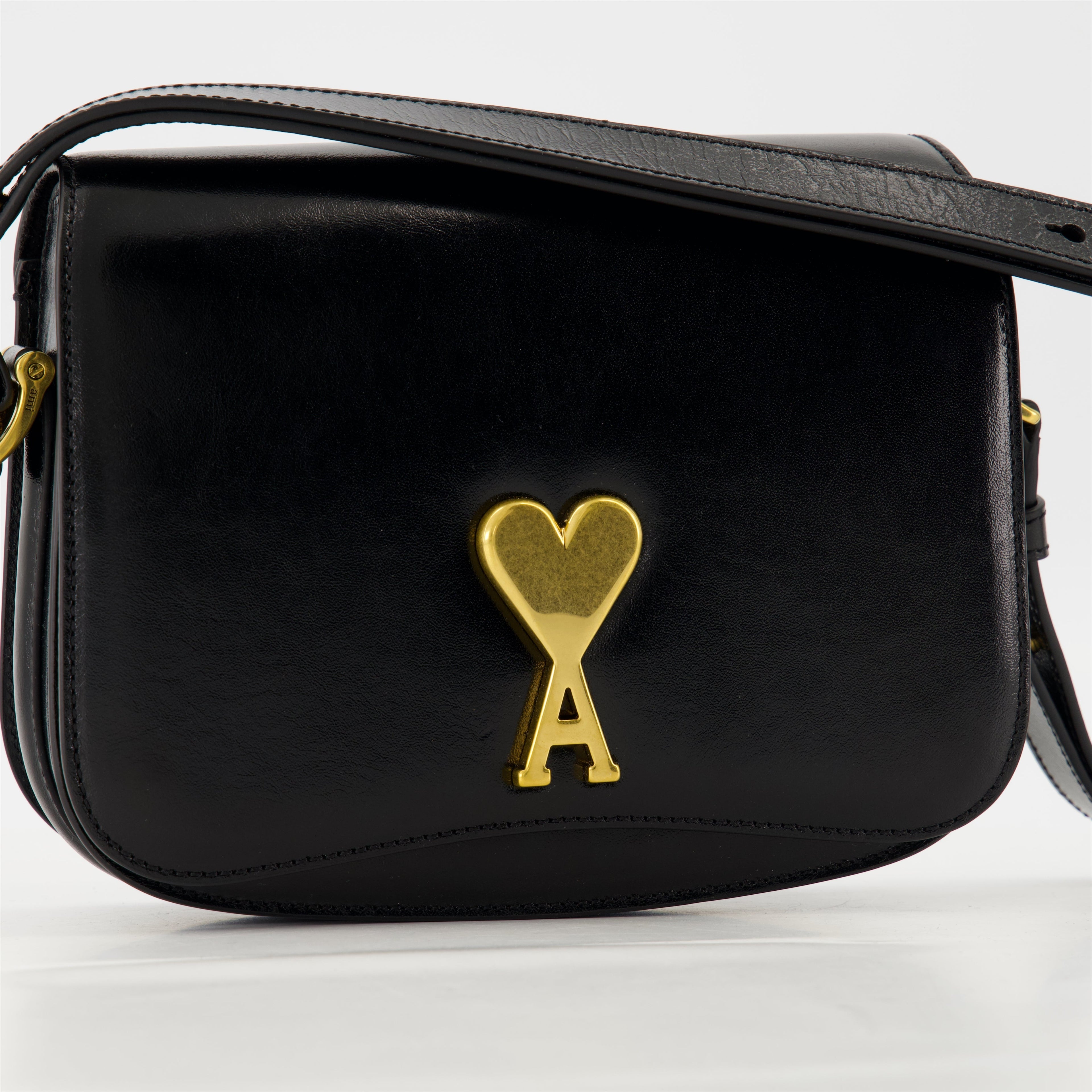 black leather bag, AMI Paris bag, unisex accessories, chic leather handbag, stylish bag