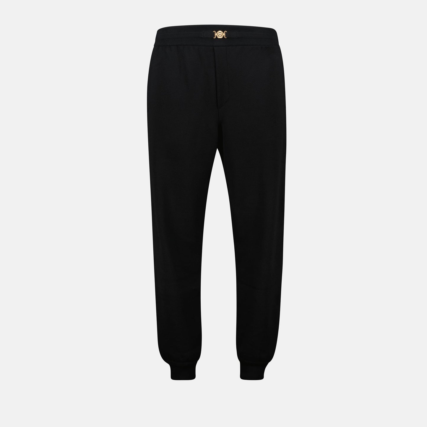 cashmere pants, wide leg pants, black jogging trousers, Medusa Biggie finishes, side pockets