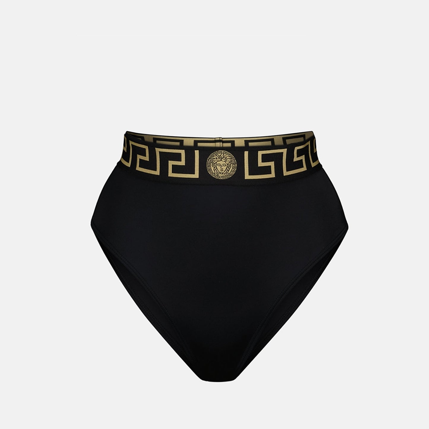 Versace bikini, Medusa Greca, luxury swimwear, designer bikini, black Lycra swimwear