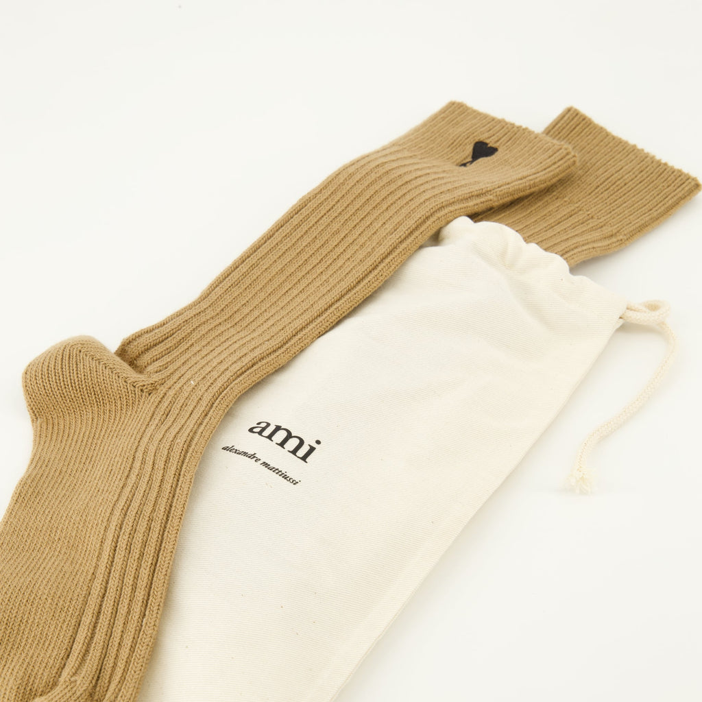 AMI Paris socks, Ami de coeur, brown socks, comfortable socks, ribbed texture socks