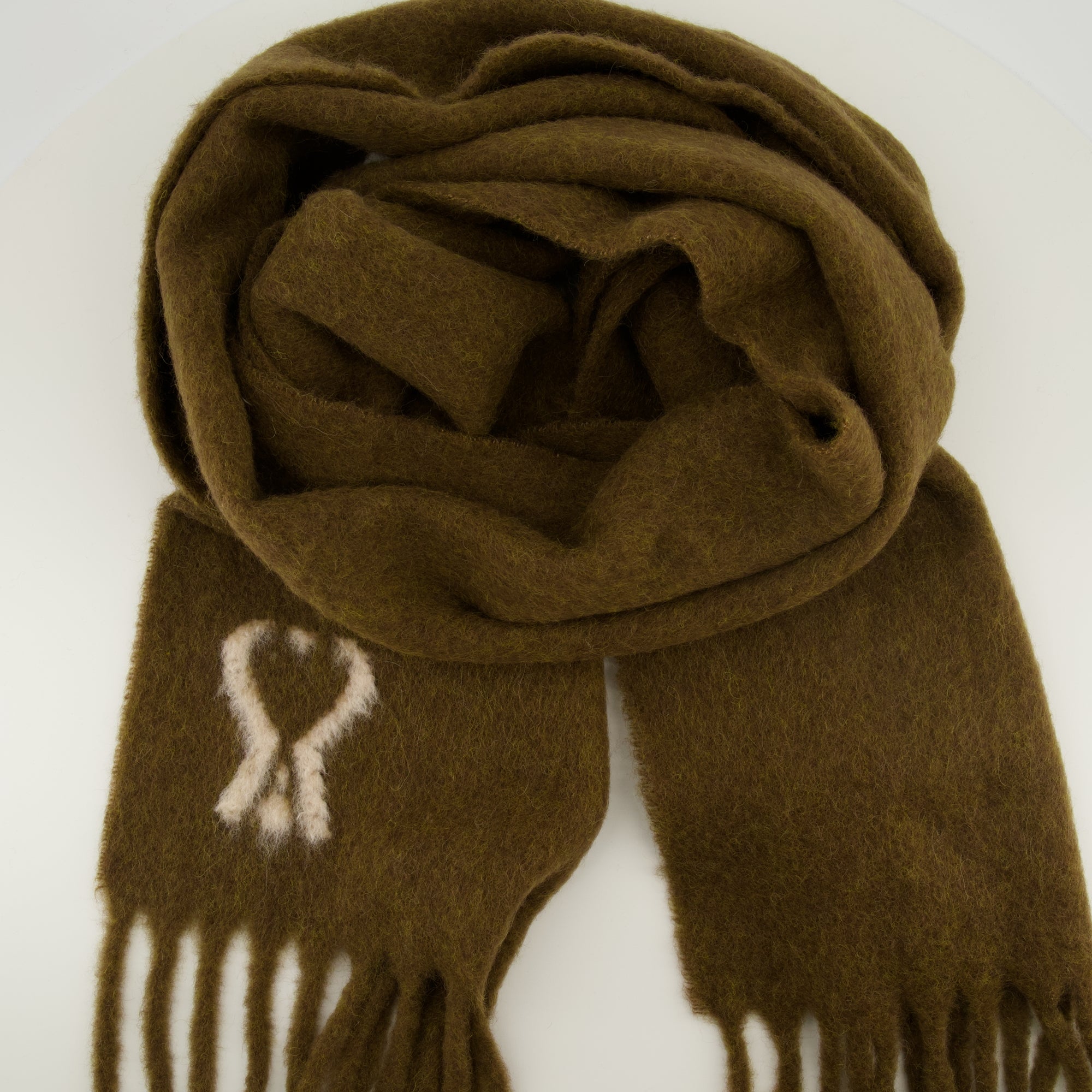 brown scarf, Ami de Coeur, winter accessory, alpaca scarf, fringed scarf