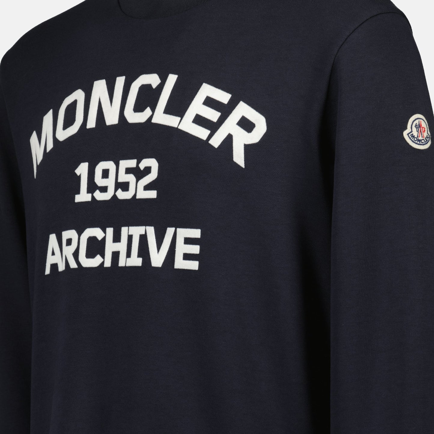 Moncler sweatshirt, navy sweatshirt, printed sweatshirt, autumn collection, cotton luxury wear