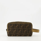 Fendi toiletry bag, jacquard bag, men's accessories, brown leather bag, travel essentials