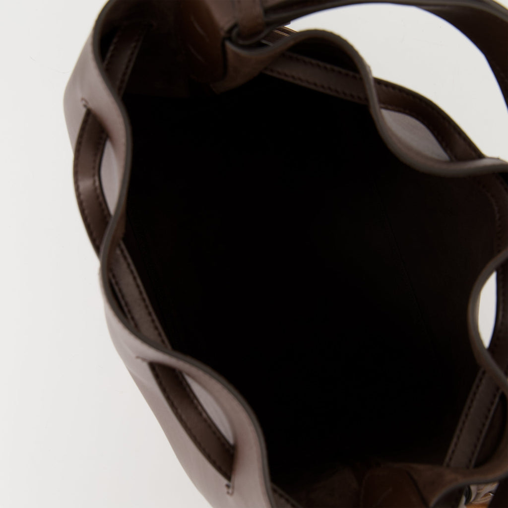 bucket bag, Valentino Garavani, brown leather bag, elegant handbag, designer accessories