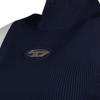 ribbed turtleneck top, sleeveless blue top, Diesel Autumn-Winter collection, luxury jersey top, high-neck stretch top