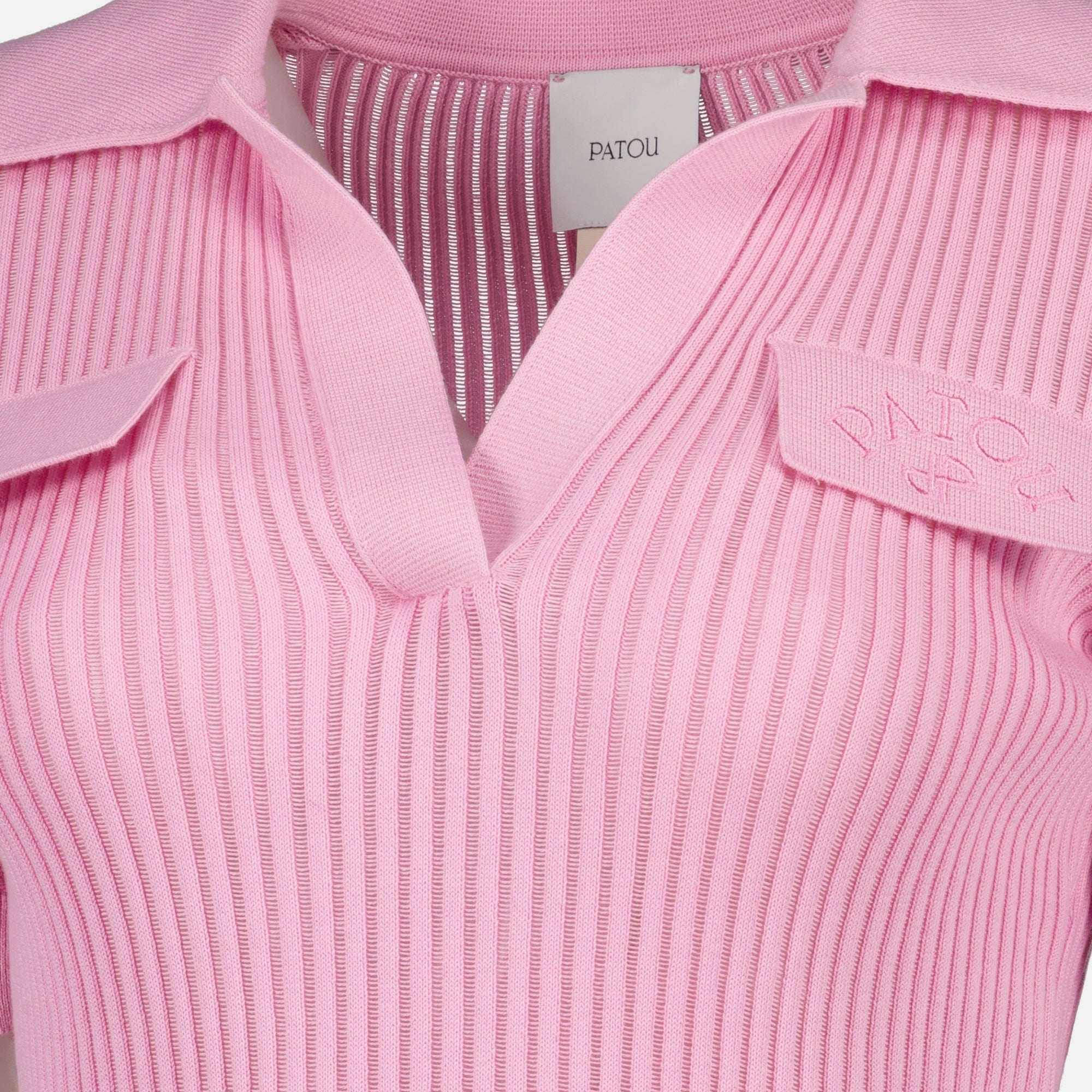 Image of Pink Ribbed T-Shirt by Patou for Women - Season Spring-Summer 2026 - Detail View 1