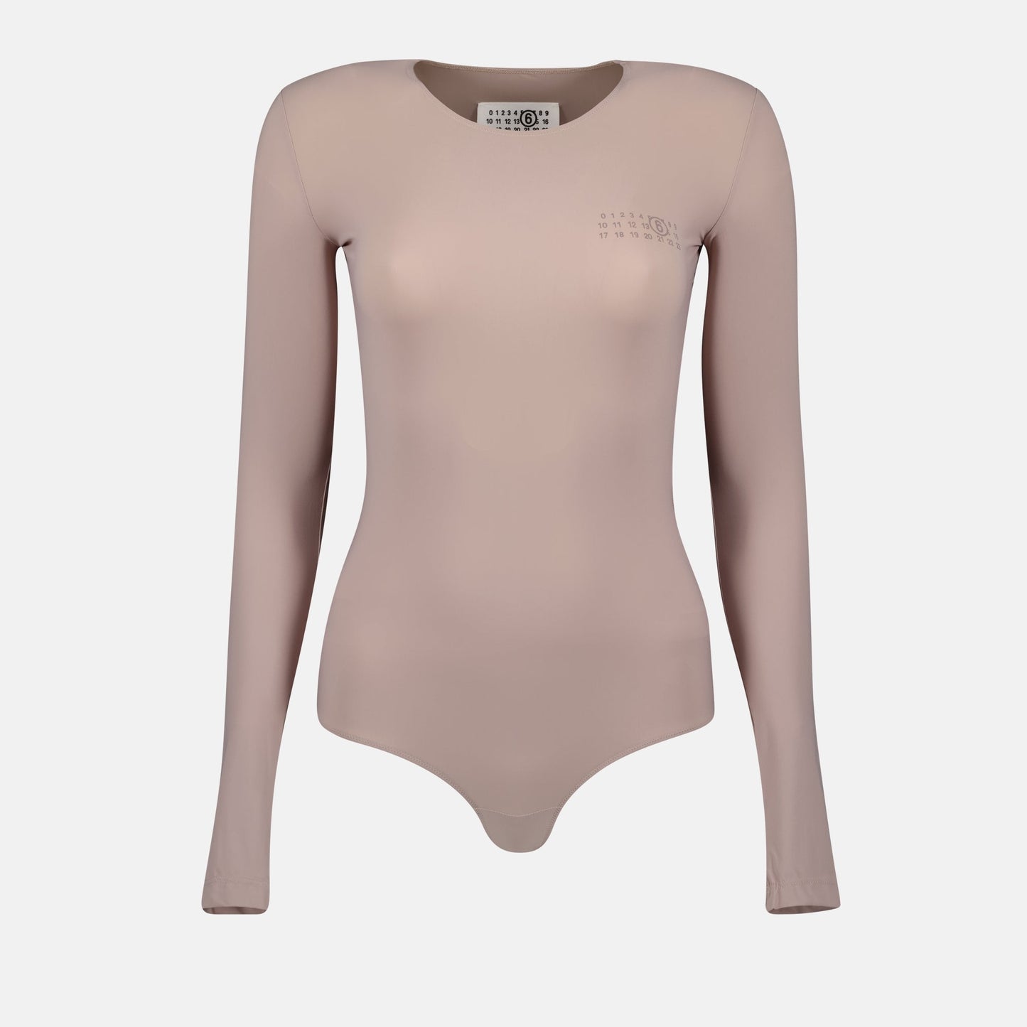 Beige Bodysuit, Long Sleeve Bodysuit, MM6 Fashion, Elegant Bodysuit, Snap Closure Bodysuit