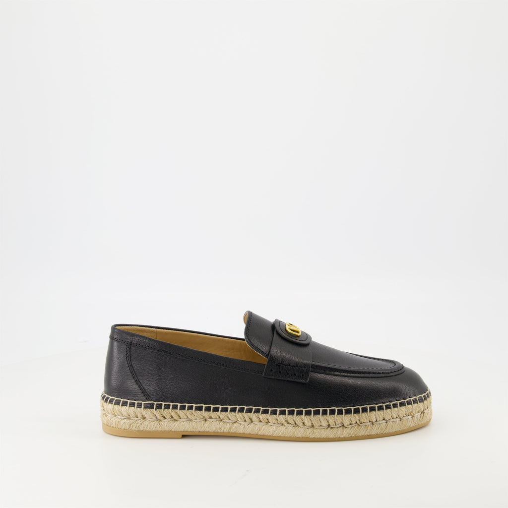 black leather espadrilles, VLogo espadrilles, designer footwear, slip-on espadrilles, Valentino Garavani