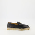 Image of VLogo Black Leather Espadrilles by Valentino Garavani for Men - Season Spring-Summer 2025 - Front View