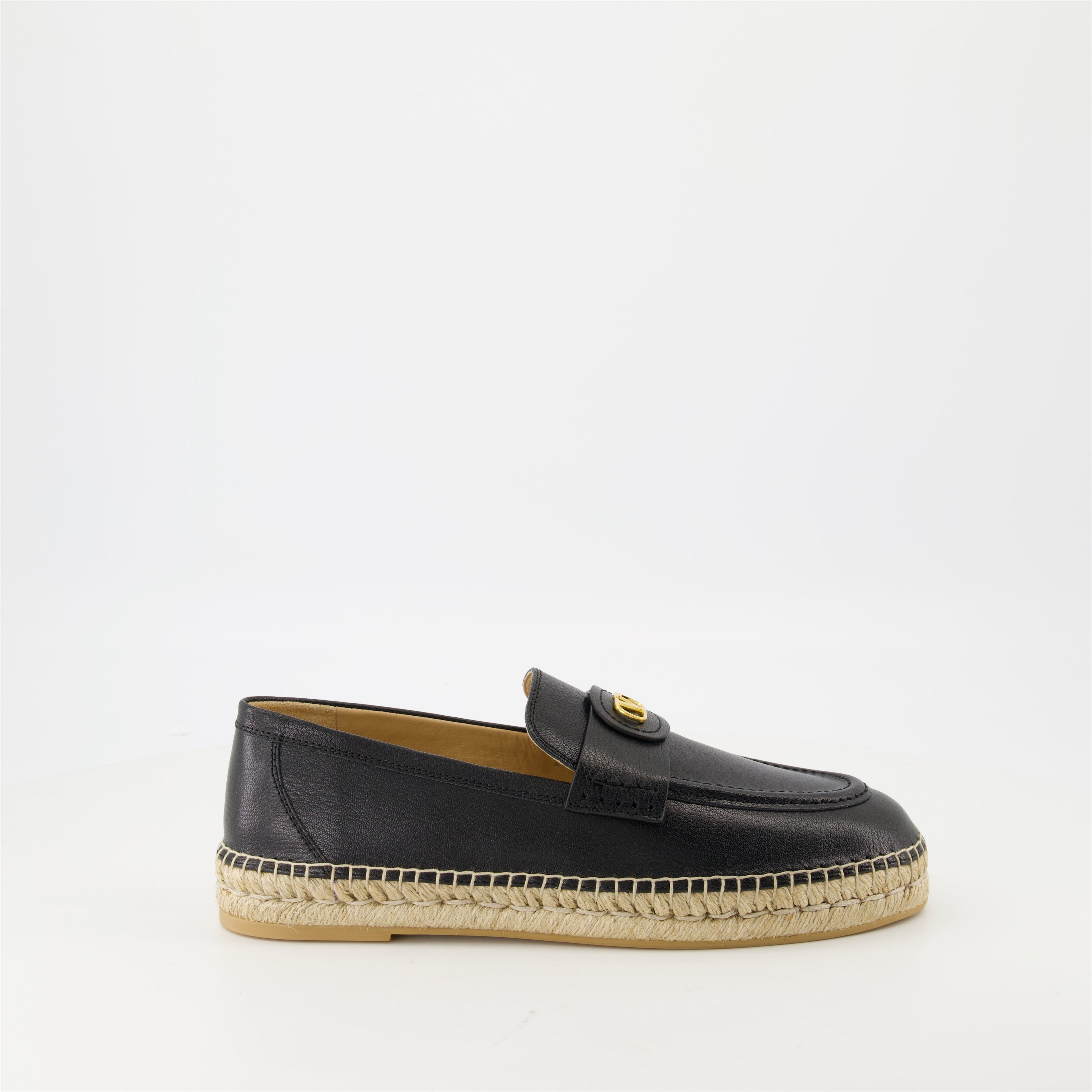 black leather espadrilles, VLogo espadrilles, designer footwear, slip-on espadrilles, Valentino Garavani