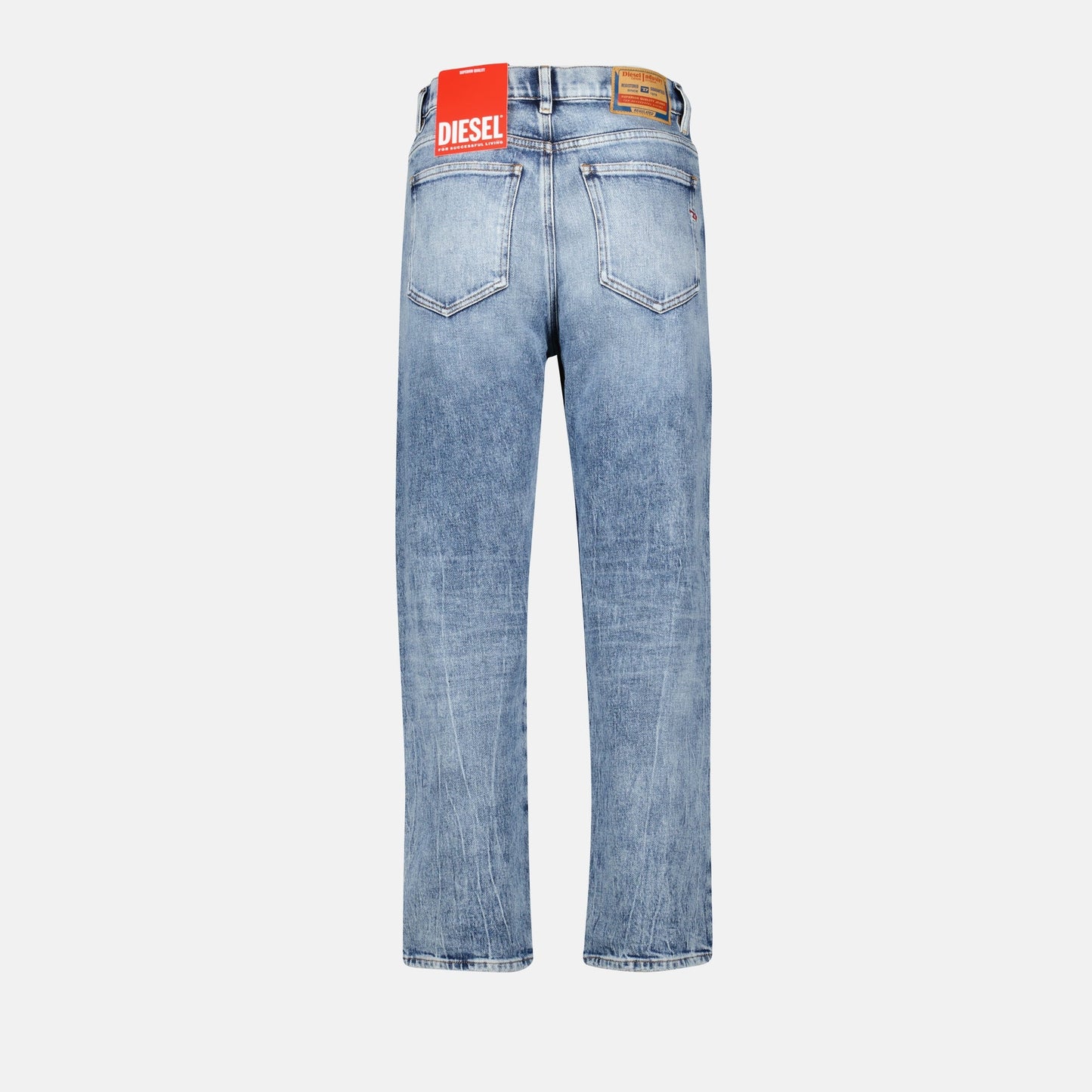 Denim jeans, straight cut, Diesel jeans, blue denim, embroidered jeans