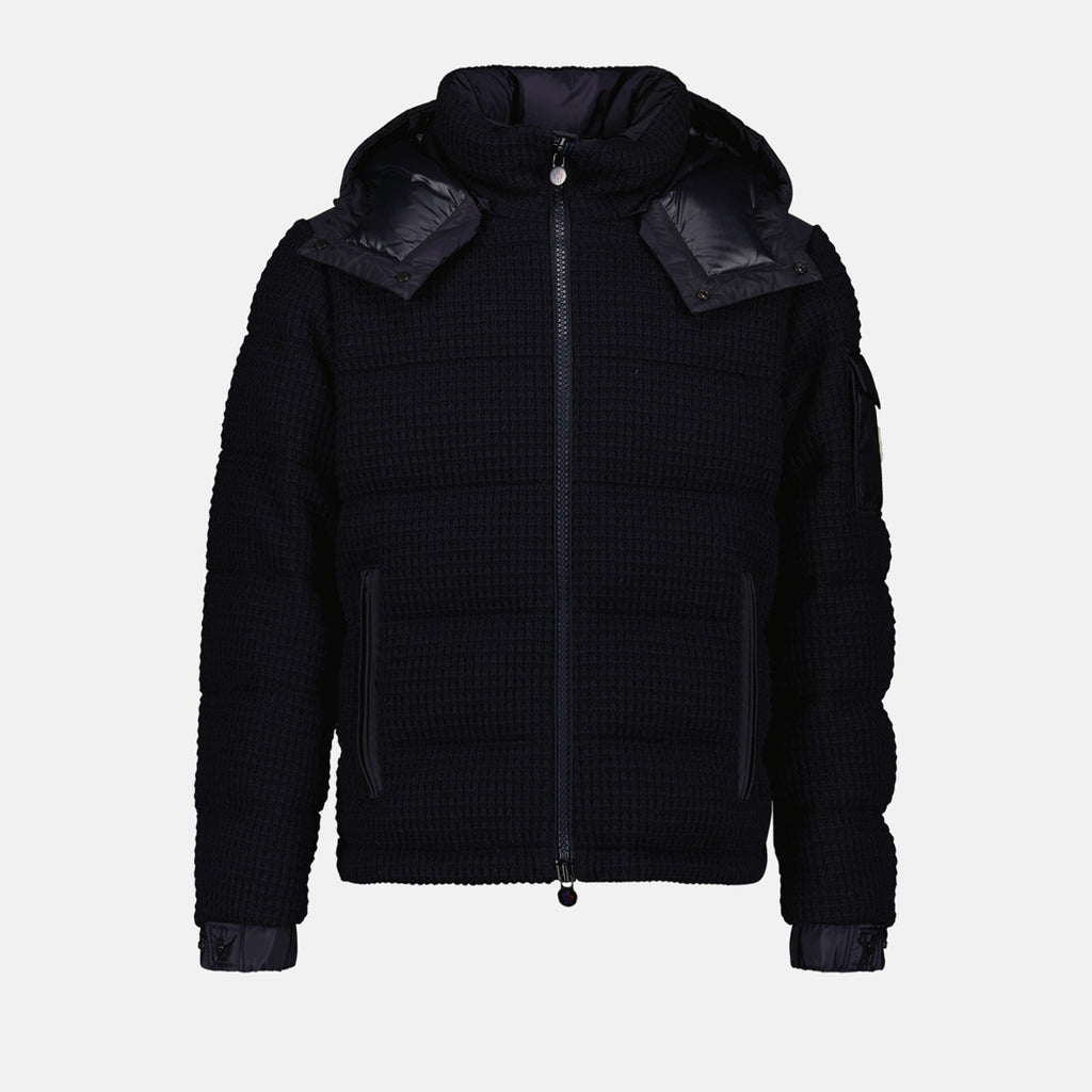 Moncler, down jacket, navy blue jacket, luxury outerwear, autumn-winter fashion