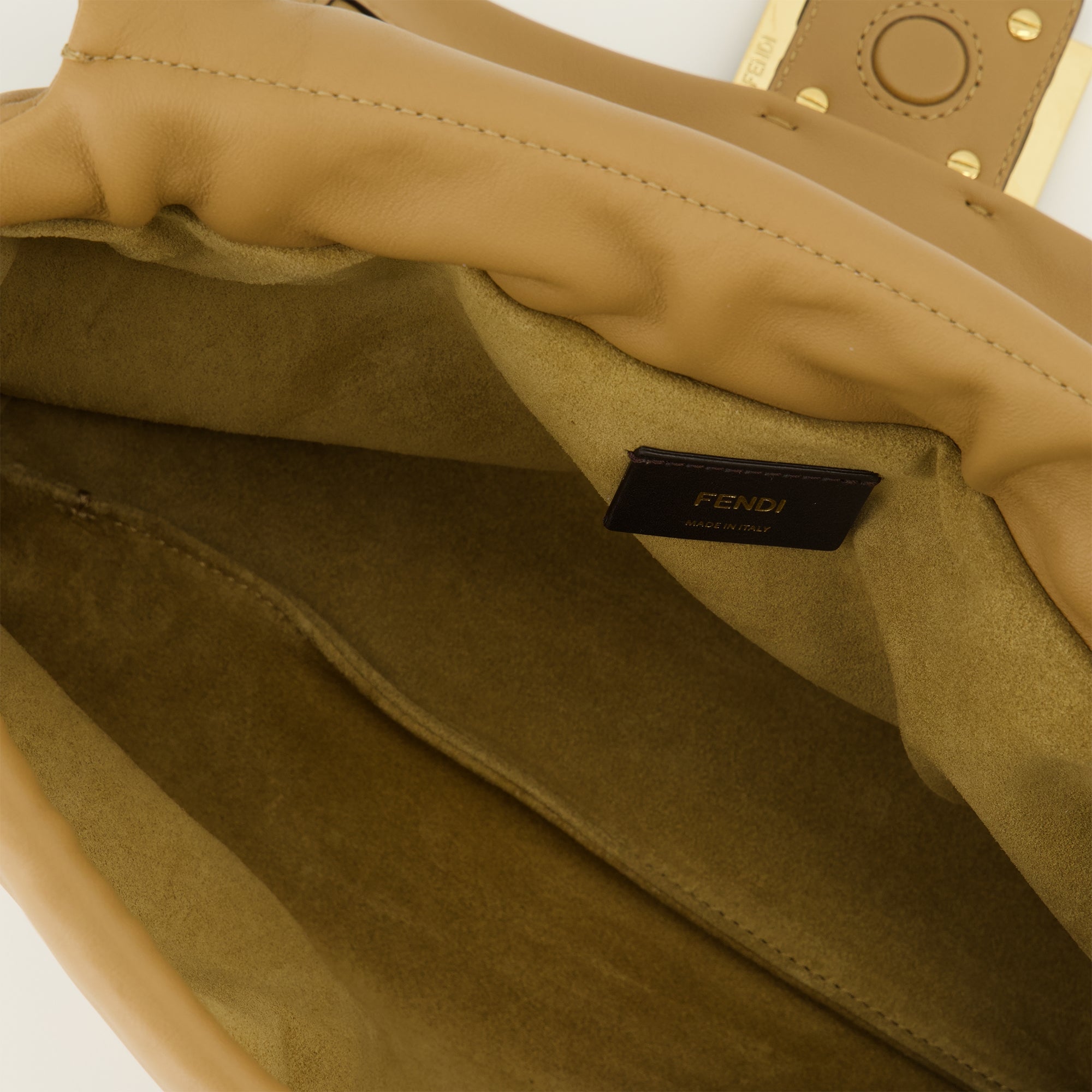 Fendi Mamma Baguette Bag, Medium Beige Bag, Nappa Leather Handbag, Stylish Shoulder Bag, Fashionable Designer Bag