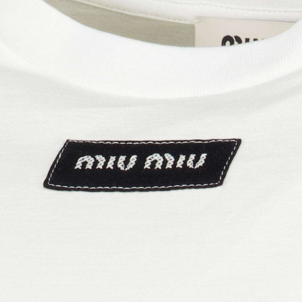 Weißes Baumwoll-T-Shirt mit gesticktem Logo