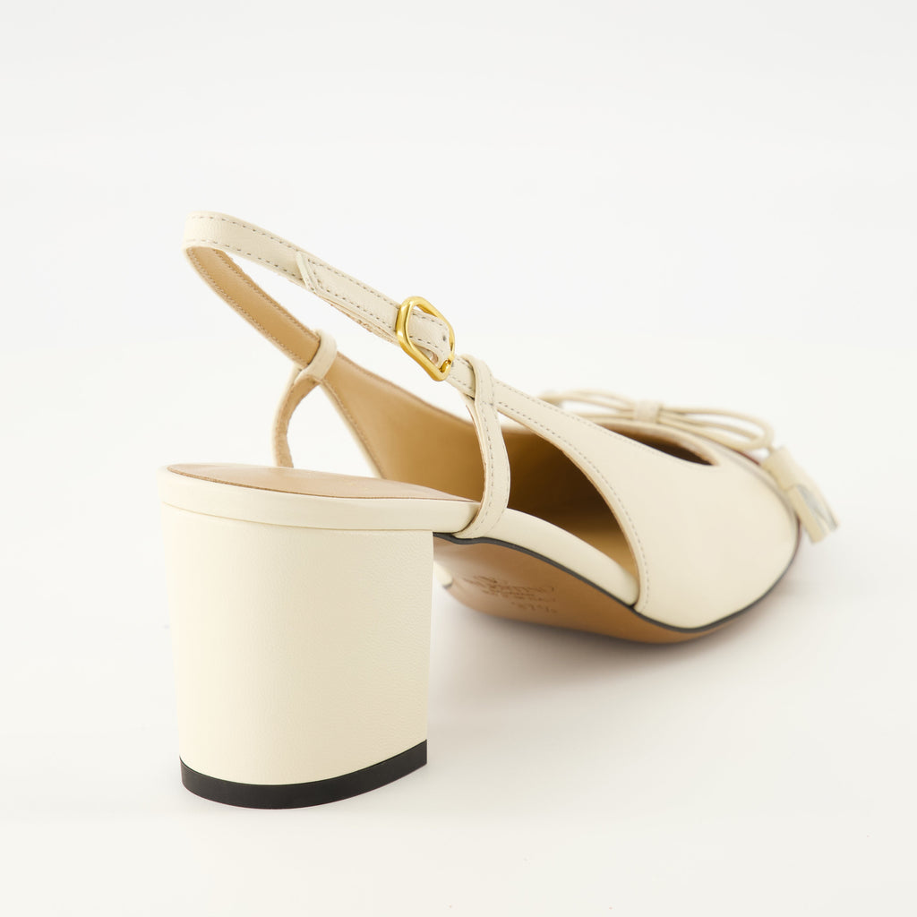 Valet du Roi heels, Valentino shoes, beige leather heels, adjustable ankle strap, VLogo signature