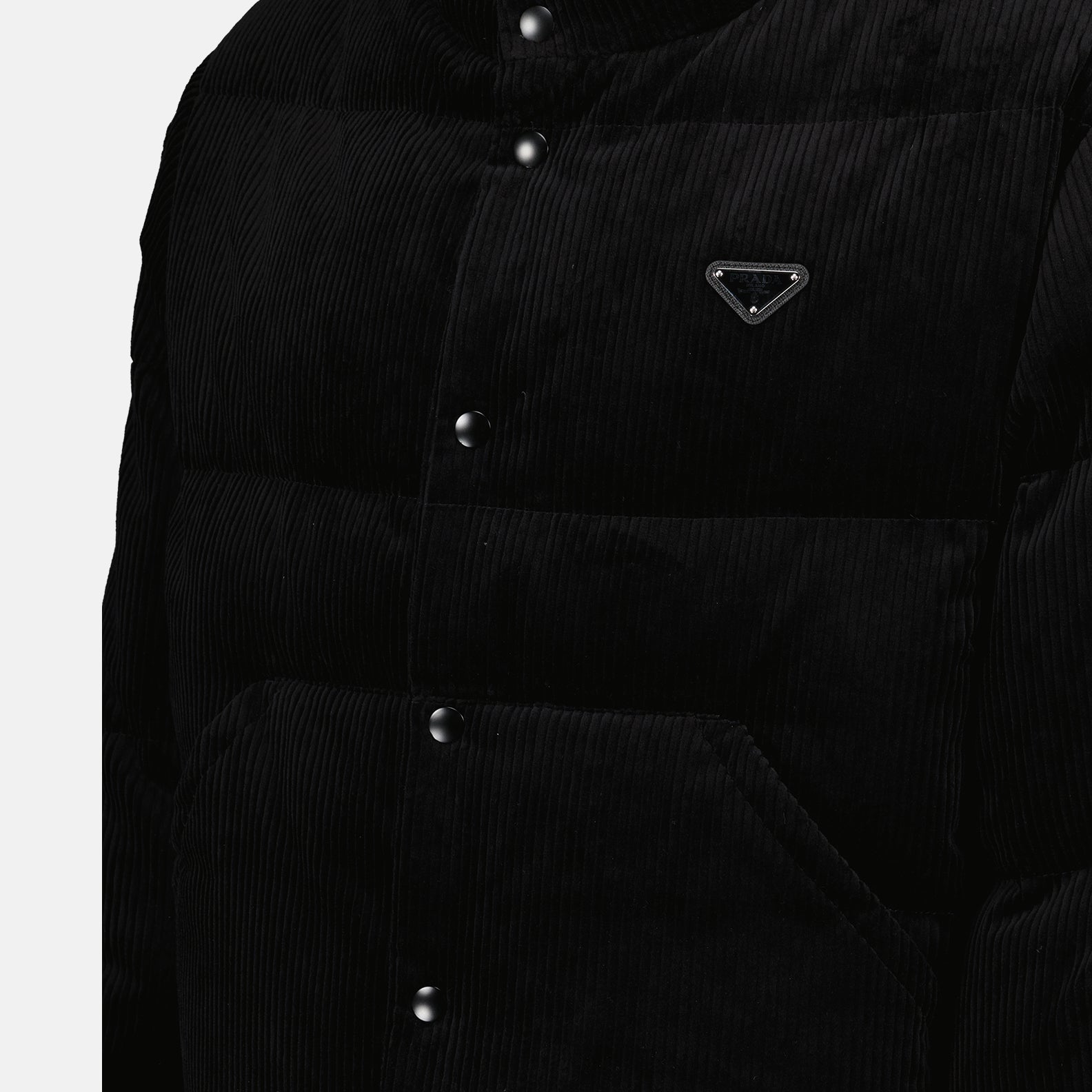 Prada jacket, padded logo jacket, black jacket, stand-up collar, luxury outerwear