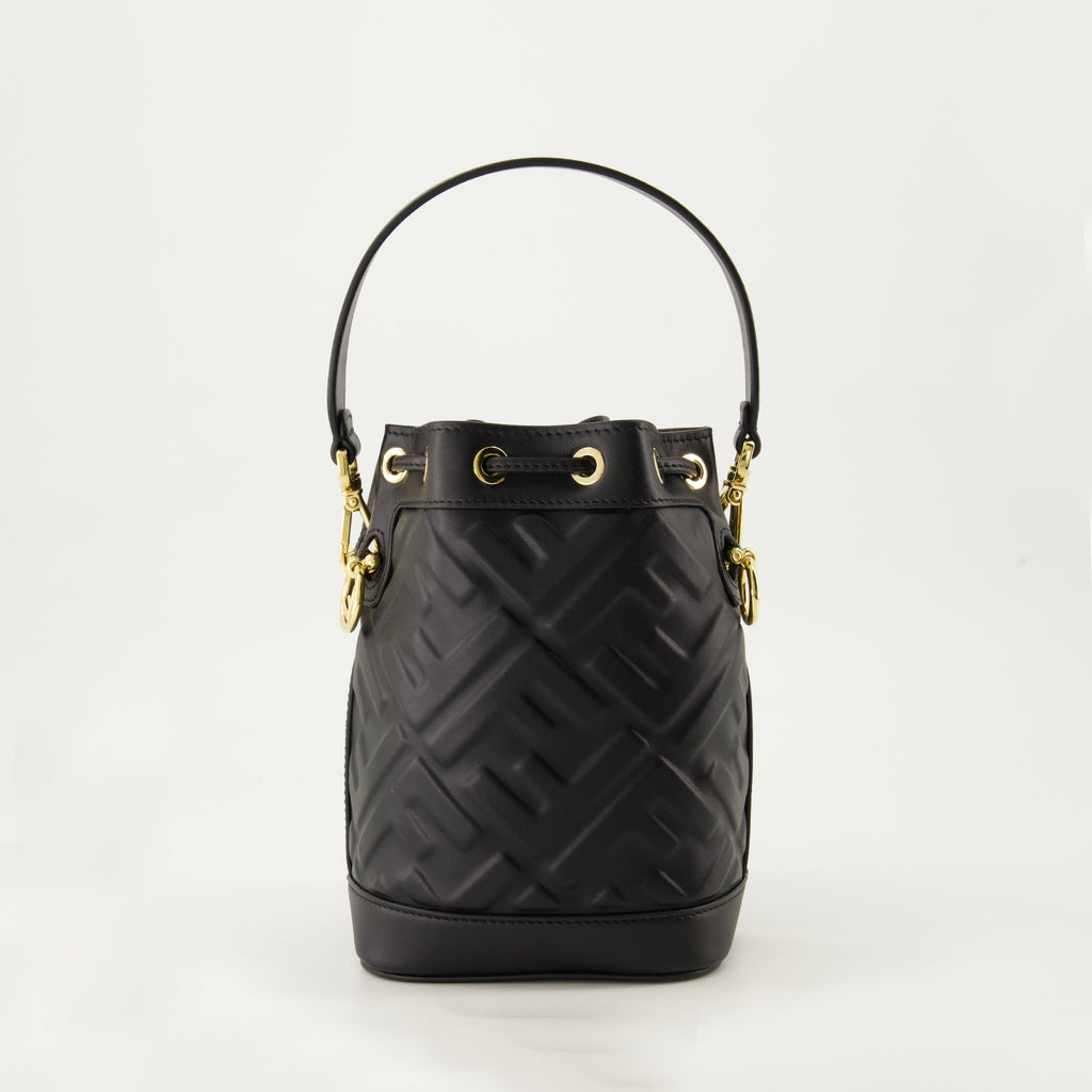 Mon Trésor, Mini Black Bucket Bag, Fendi FF, Leather Bag, Adjustable Strap