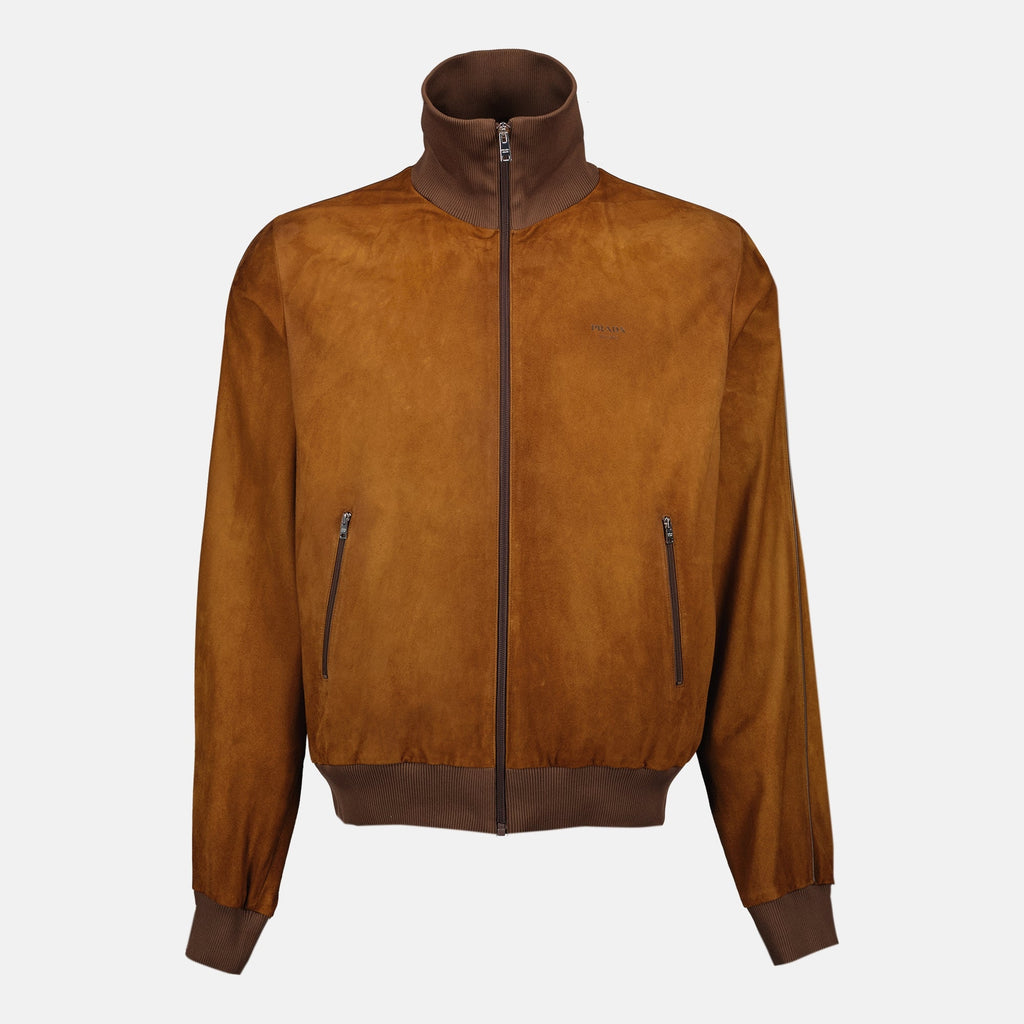 Blouson de Cuero de Terciopelo Marrón