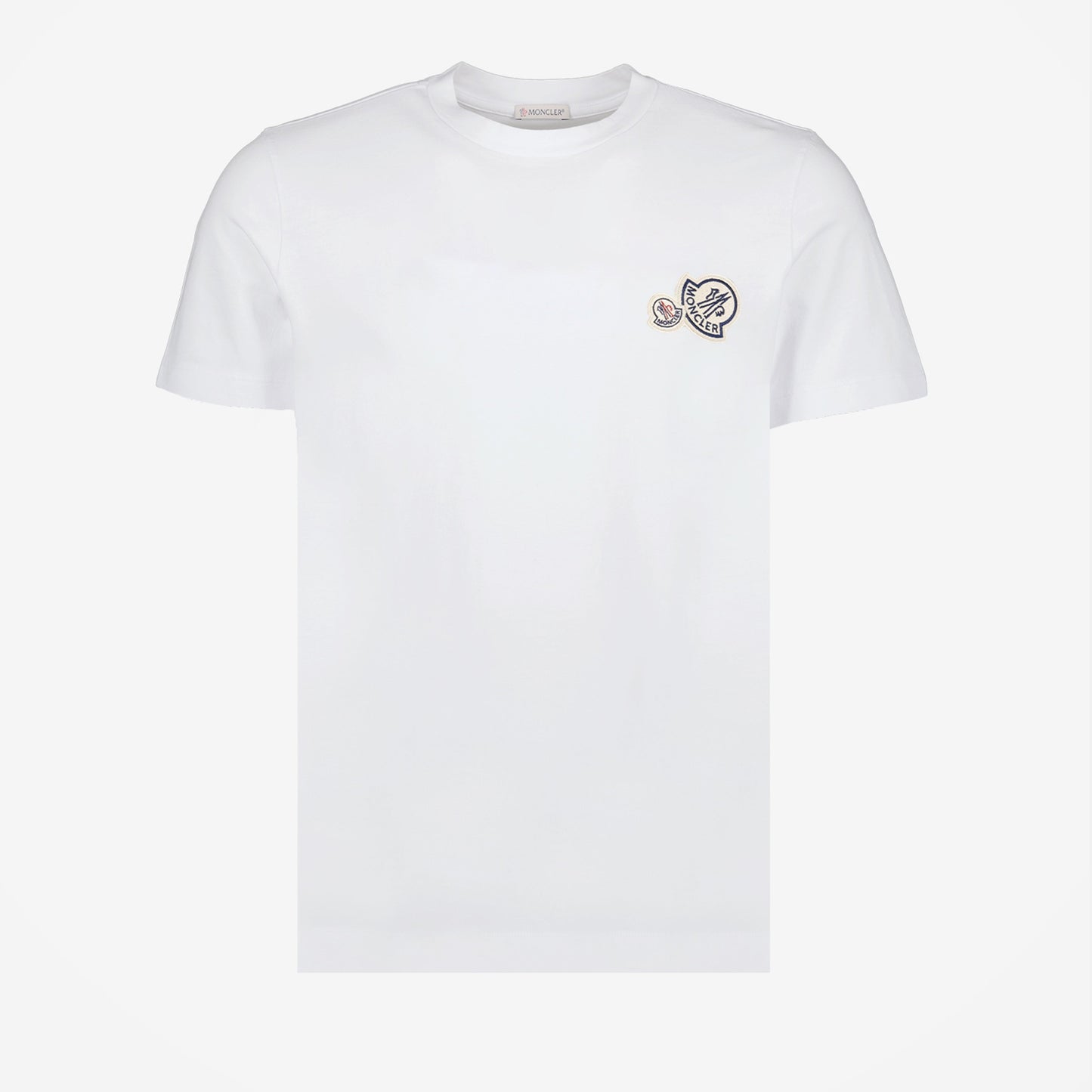 Moncler T-shirt, white logo T-shirt, cotton crew neck, Autumn-Winter 2024, Moncler felt logo