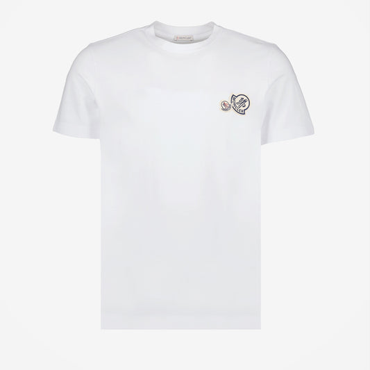 Moncler T-shirt, white logo T-shirt, cotton crew neck, Autumn-Winter 2024, Moncler felt logo