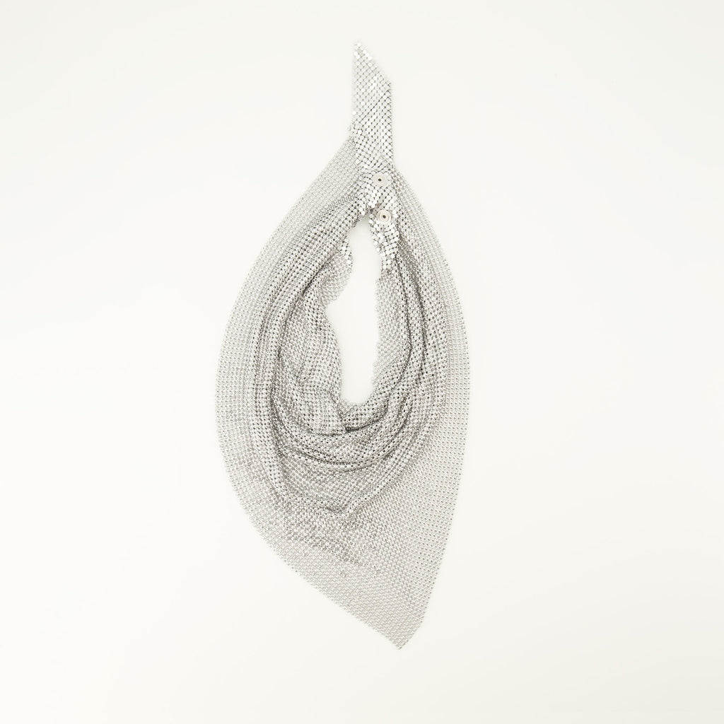 Rabanne scarf, metallic scarf, pixel design, accessory, Autumn-Winter 2025