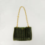 1969 bag, green and gold bag, acrylic shoulder bag, designer accessory, statement handbag