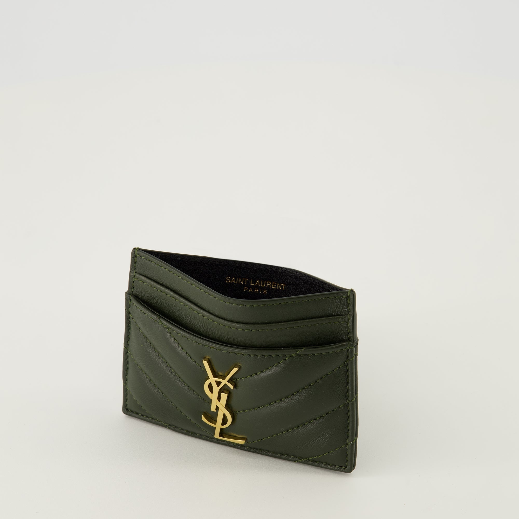 Saint Laurent cardholder, chevron quilted cardholder, premium leather wallet, dark green cardholder, fashionable cardholder