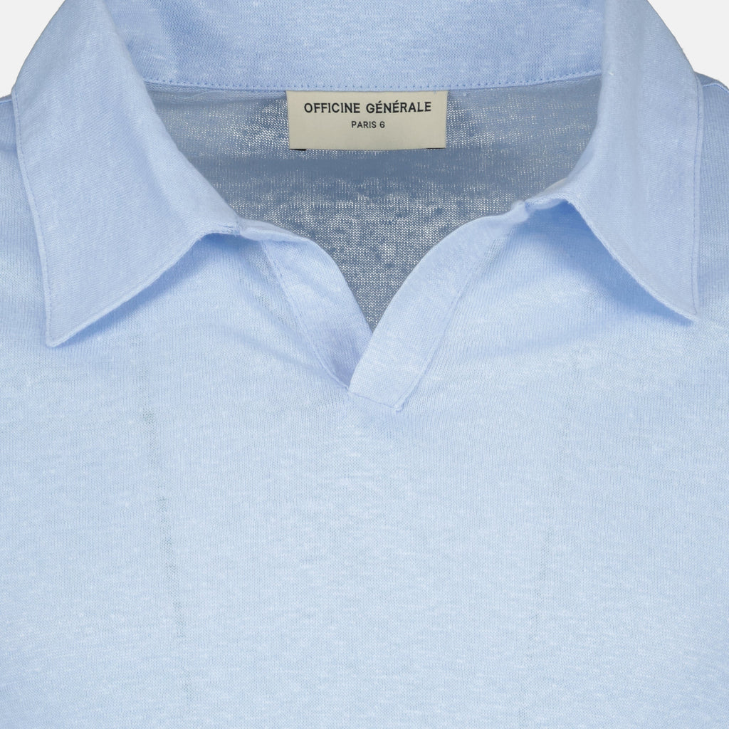 オフィシーネ・ジェネラーレの男性用ライトブルーリネンポロシャツの画像 - シーズン春夏2026 - 詳細ビュー1