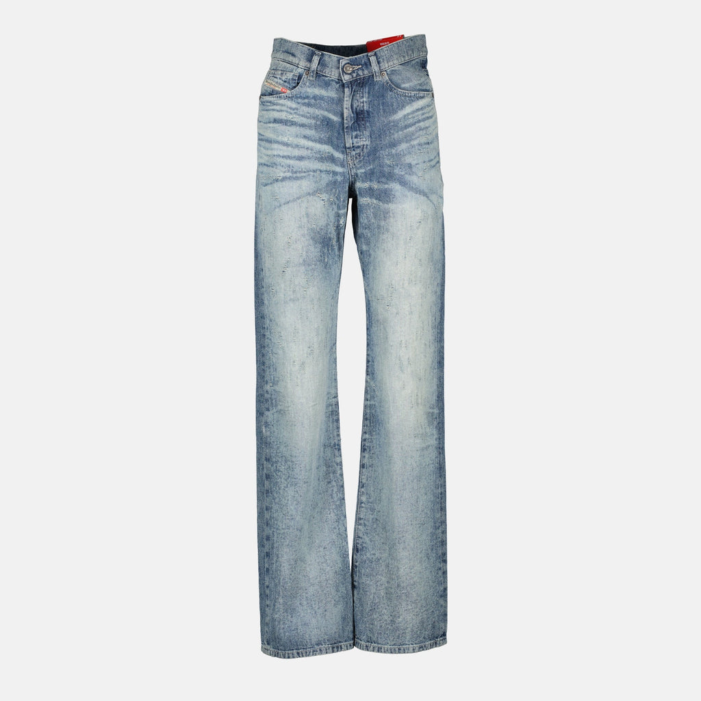 Diesel jeans, cotton denim, straight cut jeans, five-pocket design, high waist jeans