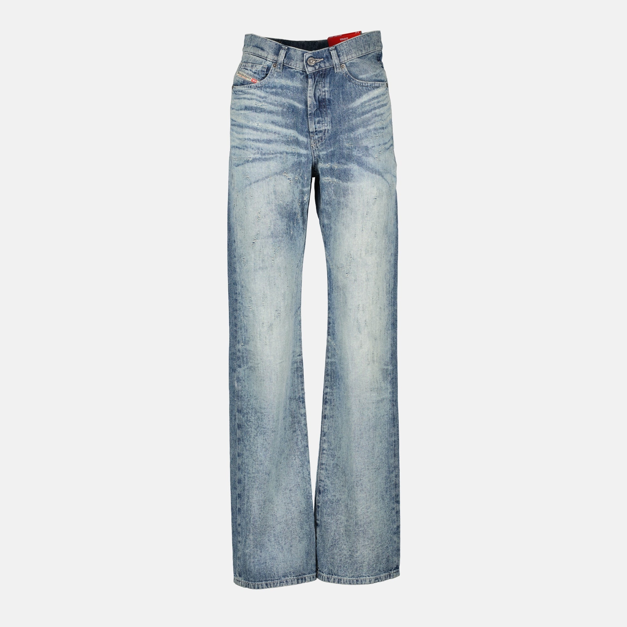 Diesel jeans, cotton denim, straight cut jeans, five-pocket design, high waist jeans