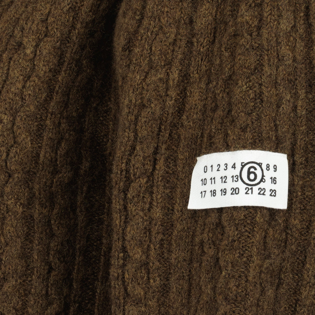 brown cardigan, MM6 cardigan, wool cardigan, ribbed cardigan, autumn-winter fashion
