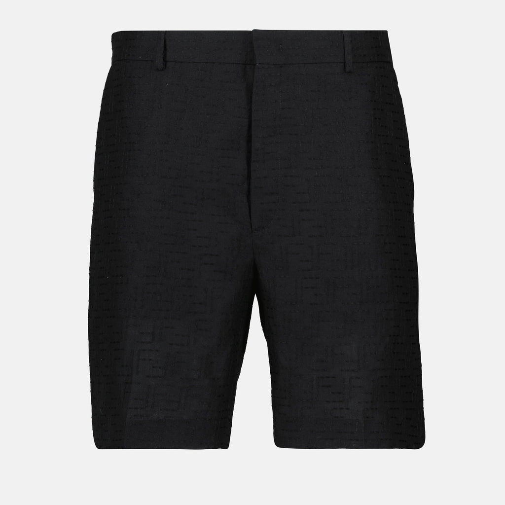 Image of Fendi Black Linen Shorts by Fendi for Men - Season Spring-Summer 2025 - Front View