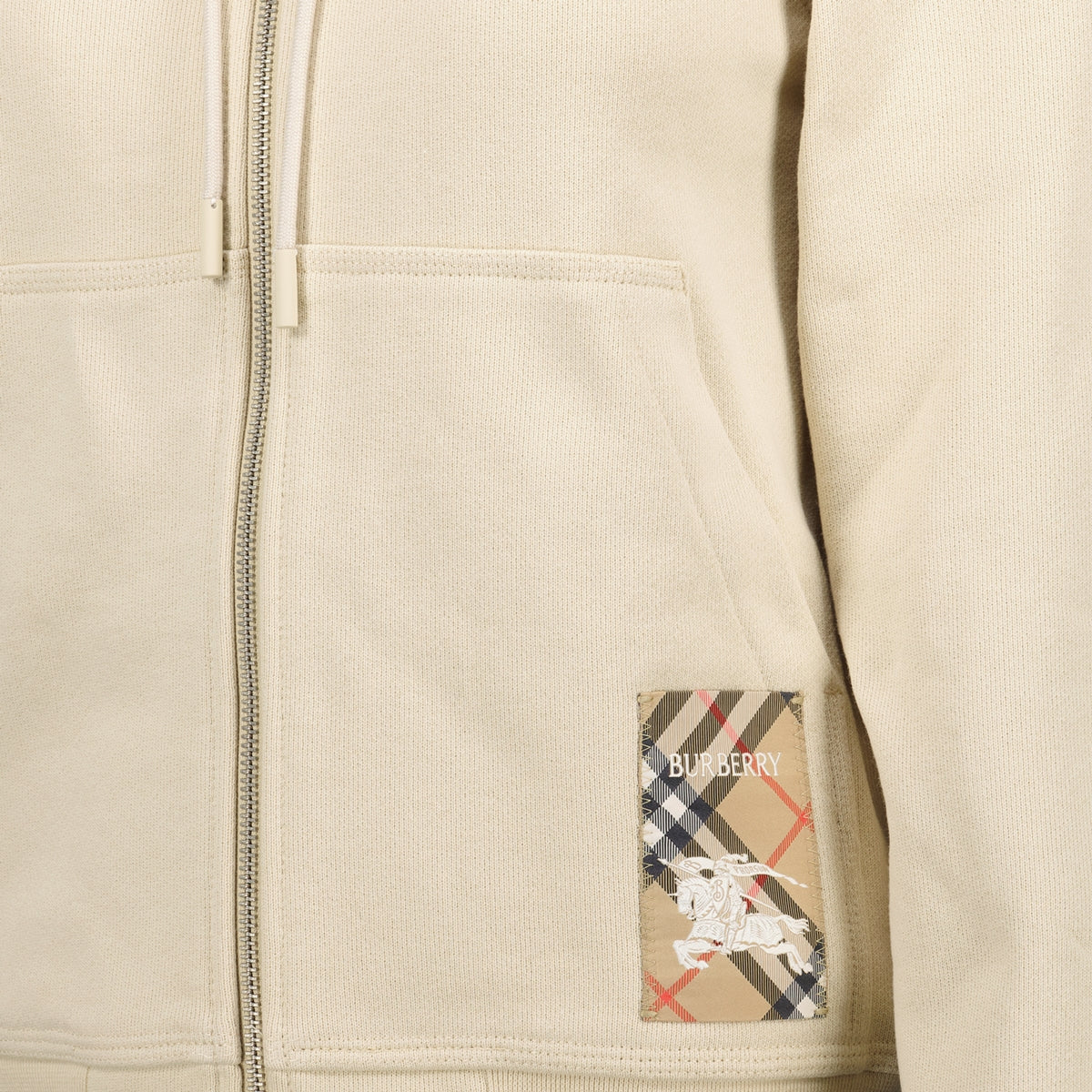 beige sweatshirt, Burberry Check, zip-up hoodie, cotton apparel, stylish sweatshirt