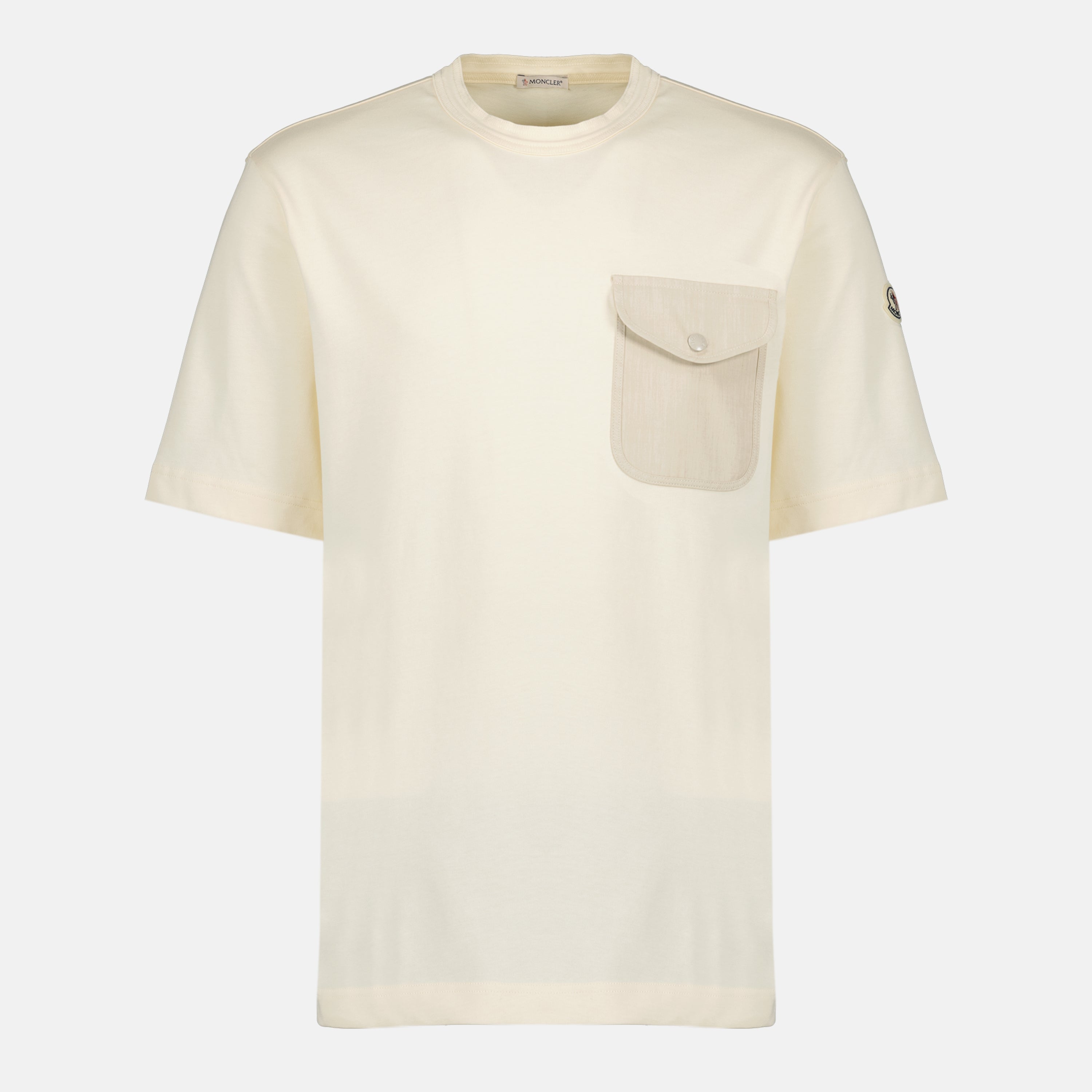 Image of Beige Logo T-Shirt with Pocket by Moncler for Men - Season Spring-Summer 2026 - Front View