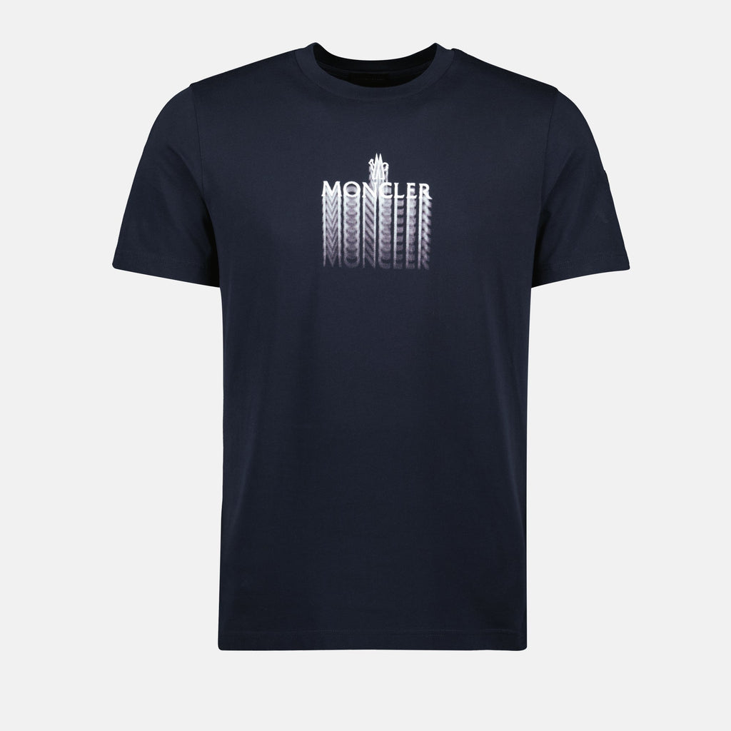 Image of Logo washed navy t-shirt by Moncler for Men - Season Spring-Summer 2025 - Front View