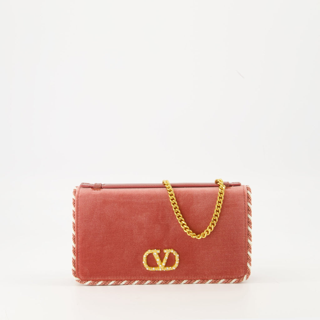 pink velvet clutch, Valentino Garavani, designer handbag, luxury accessories, Chic evening bag