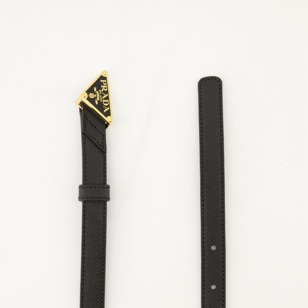 Saffiano leather belt, black thin belt, Fall-Winter collection, elegant accessories, high-end fashion