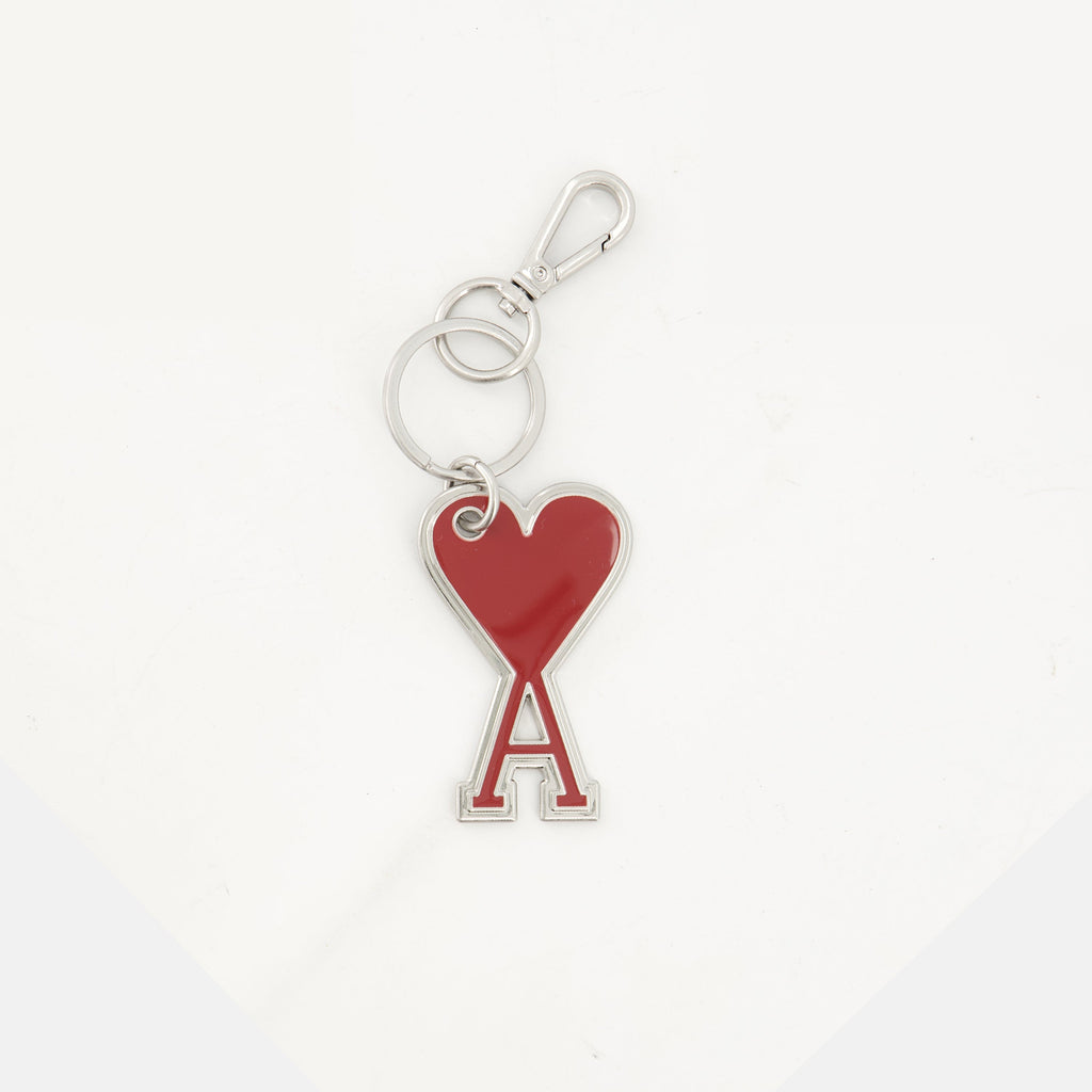 AMI Paris keychain, metal heart accessory, unisex keychain, stylish keychain design, red keychain
