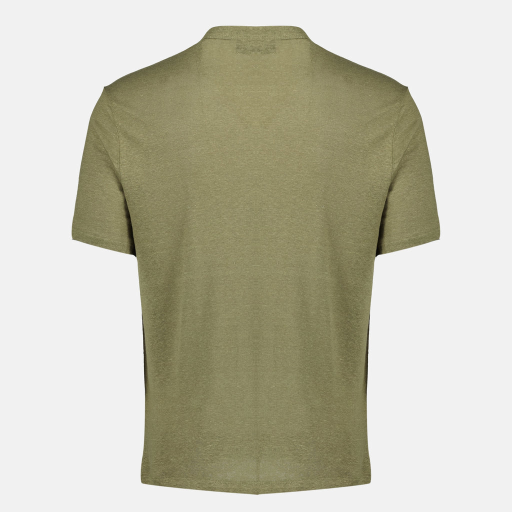 Imagem da T-shirt em linho caqui da Officine Générale para homens - Temporada Primavera-Verão 2026 - Vista Traseira