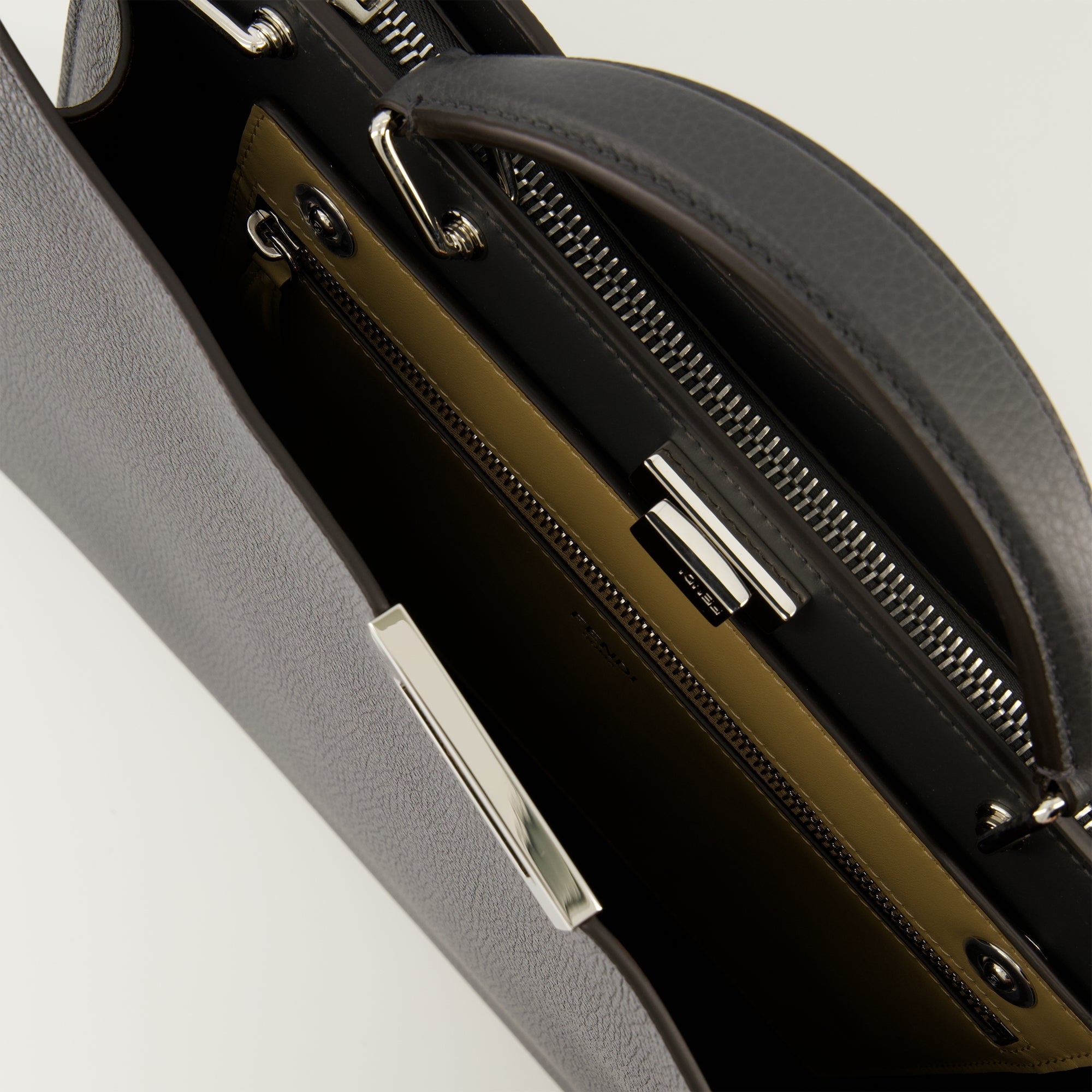 Fendi Peekaboo bag, medium leather bag, designer handbag, luxury bag dark gray, grained calf leather bag