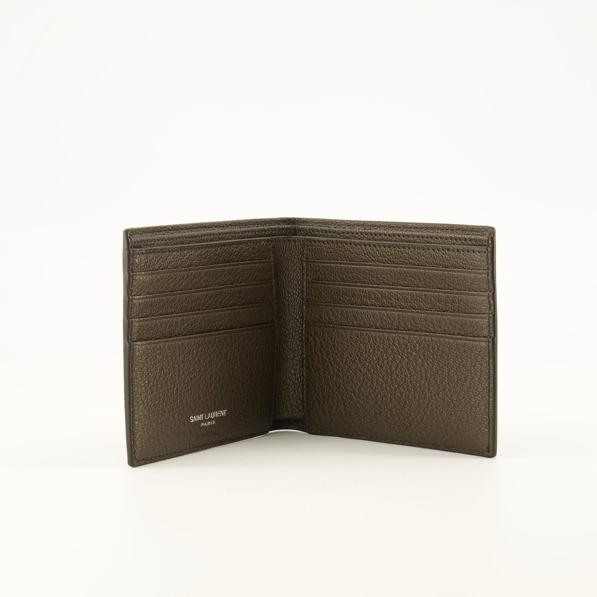 Portefeuille à rabat en cuir grainé marron