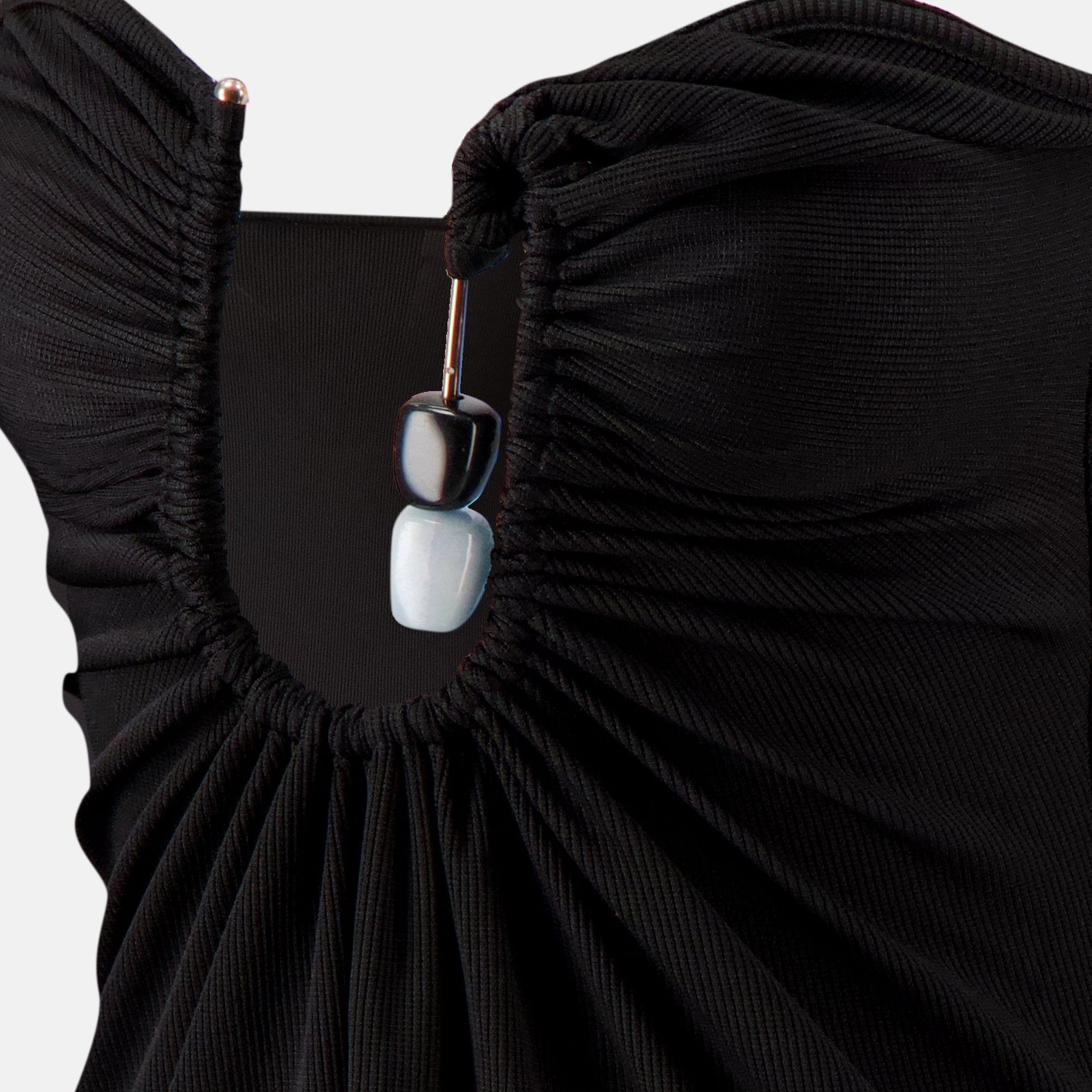 Christopher Esber dress, bustier dress, gathered details, brass hardware, black dress