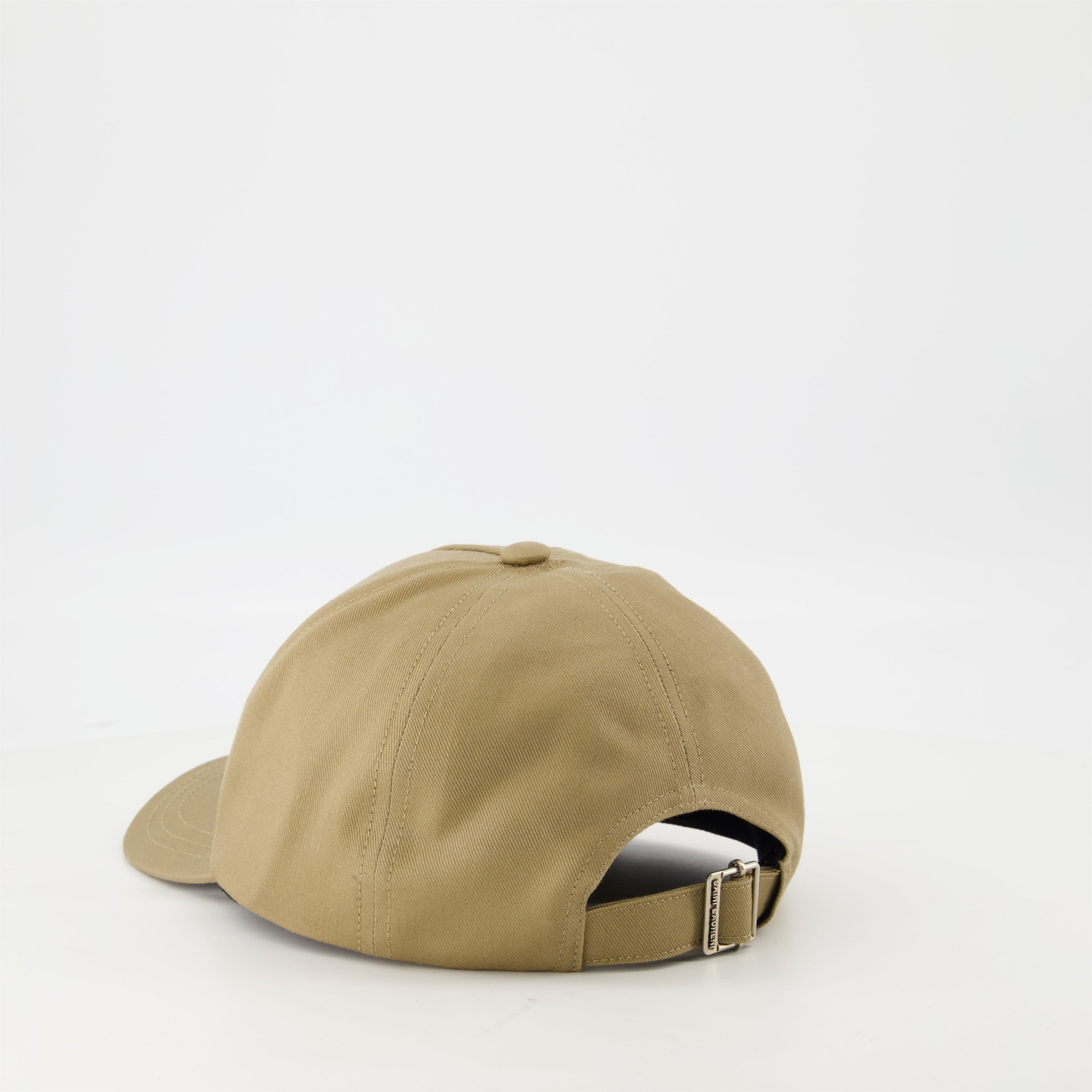 beige cotton cap, SAINT LAURENT accessories, embroidered cap, adjustable strap cap, Spring-Summer 2025
