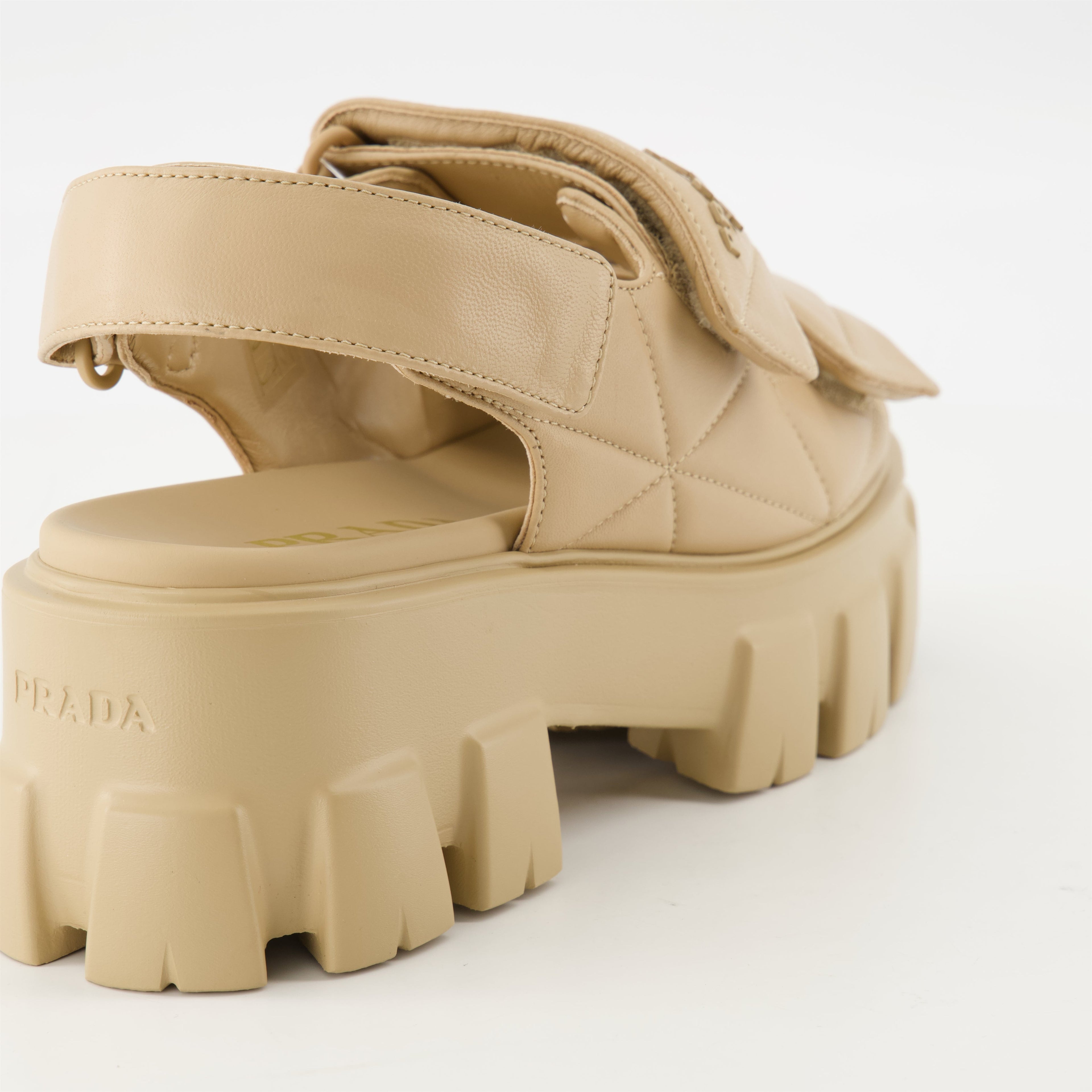 quilted leather sandals, Prada sandals, summer footwear, adjustable sandals, casual style