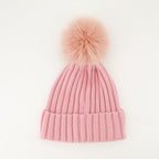 Moncler beanie, pink pom pom beanie, luxury knitwear, Fall-Winter 2024, ribbed knit hat
