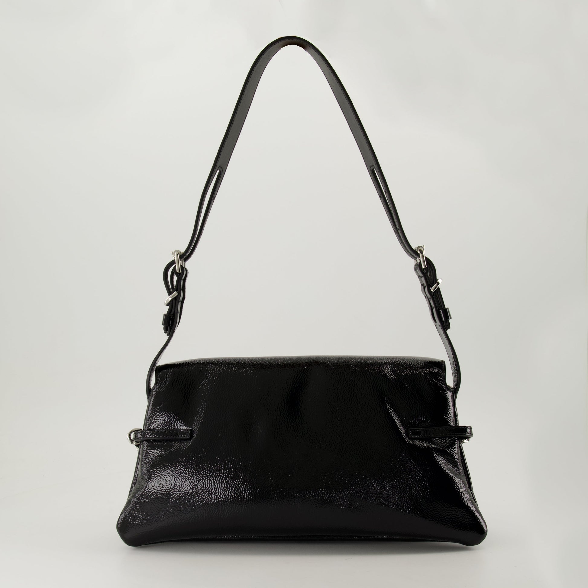 patent leather bag, Givenchy shoulder bag, black leather bag, designer handbag, elegant leather bag