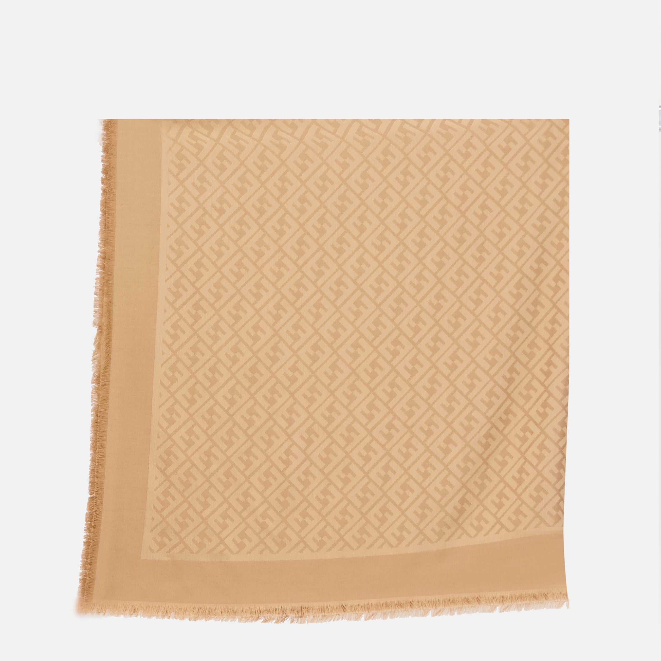 beige shawl, silk and wool scarf, Fendi accessories, Autumn-Winter collection, embroidered logo shawl